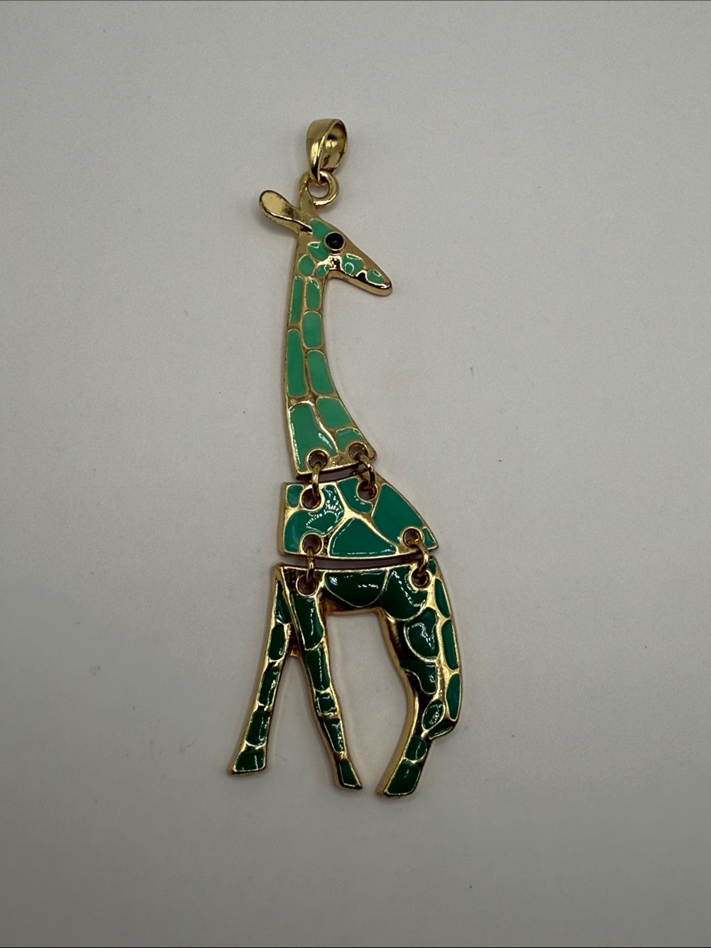 Vintage Gold Tone Green Giraffe Large Statement Pendant
